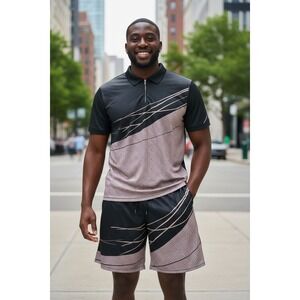 Men's Summer Casual Shirt Short 2Pc Sport Outfit Vacay‎ Resort Loungewear Boho